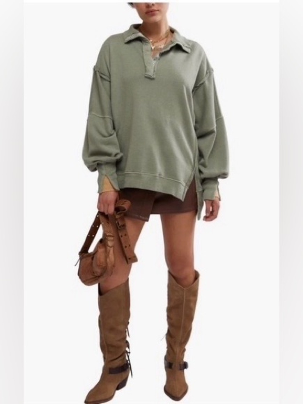 ▪️NWT Free People Camden Henley Sweatshirt in Laurel Oak - Picture 10 of 10